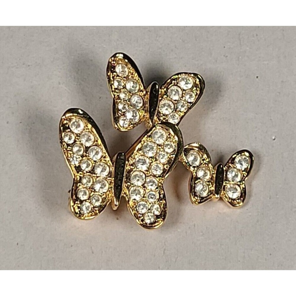 Vintage Gold tone 3 Mini Rhinestone  Butterfly Brooch pin Butterflies